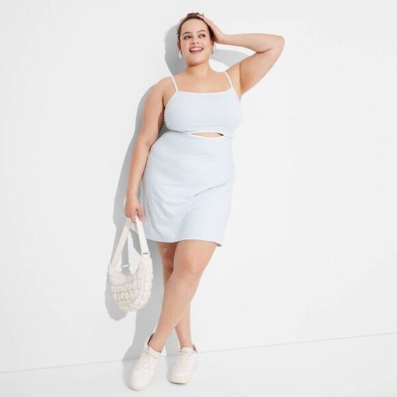 Wild Fable Women' Keyhole ButterBli Knit Mini Slip Dre Light Aqua Blue XXL - Picture 1 of 5